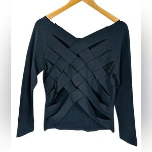 NWT Sydney Cross Back Strappy Lattice Basket Weave Black Cotton Top